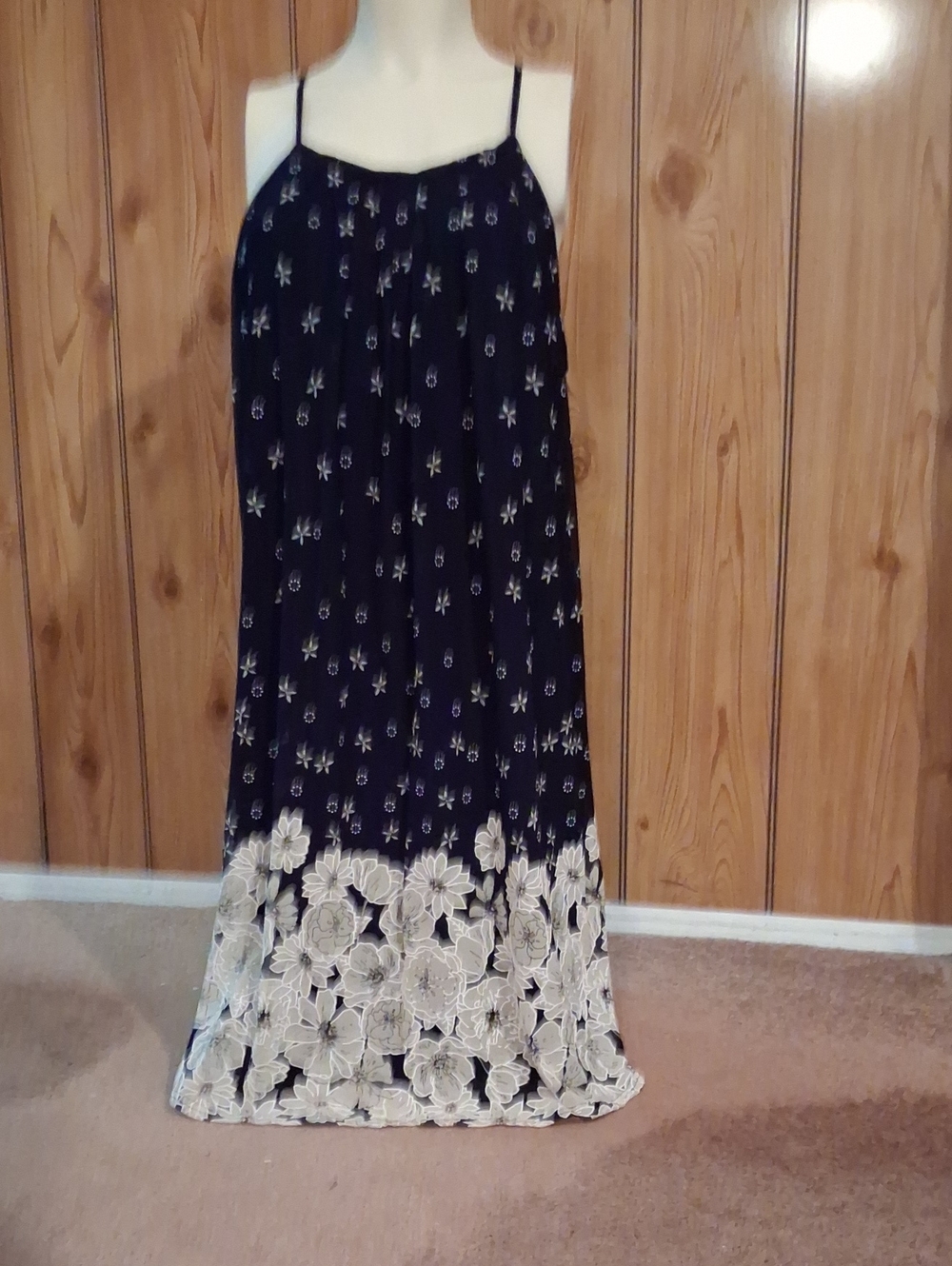 Siren Lily Navy Maxi Skirt with Cream Floral Hem